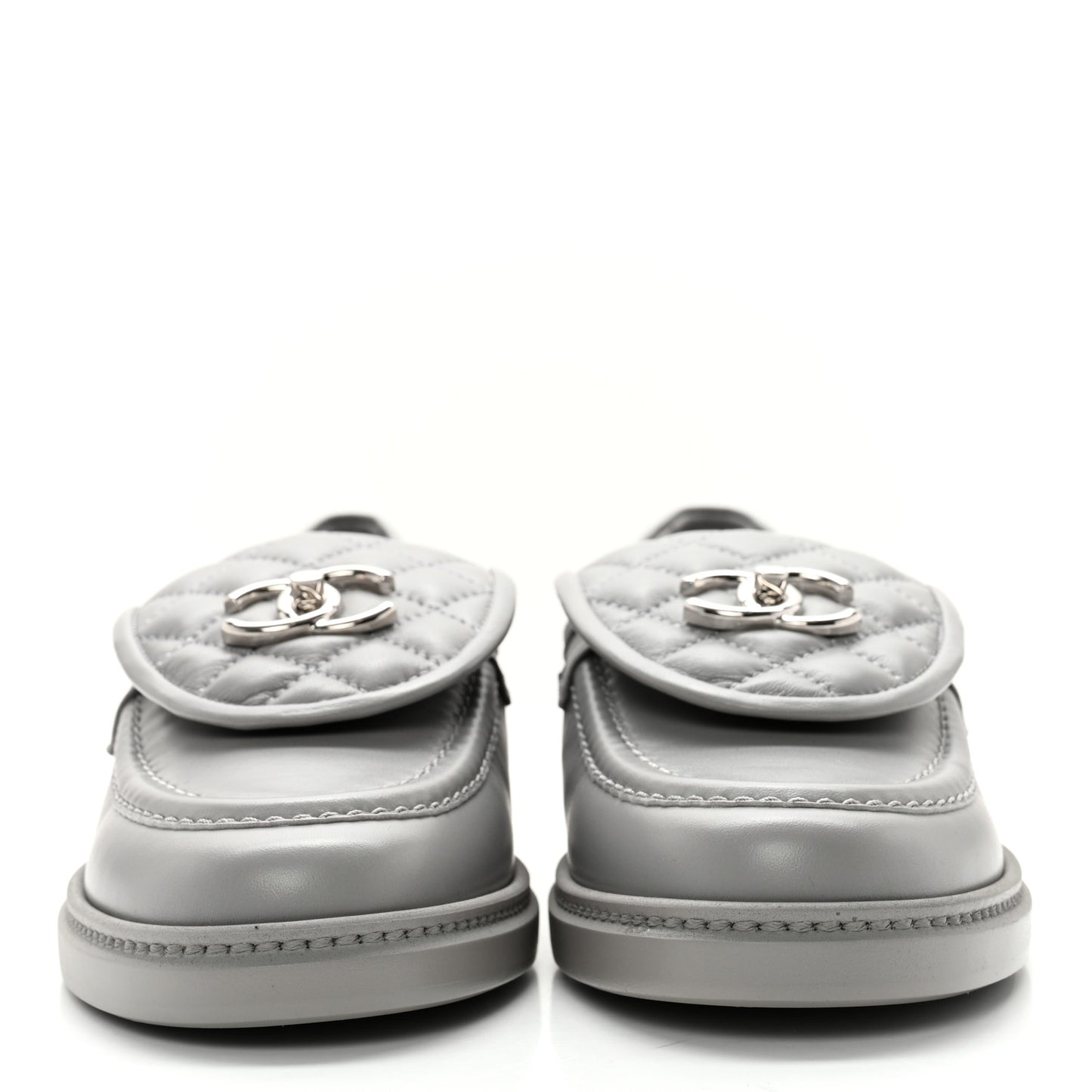 Lambskin Quilted CC Turnlock Moccasins 38.5 Grey