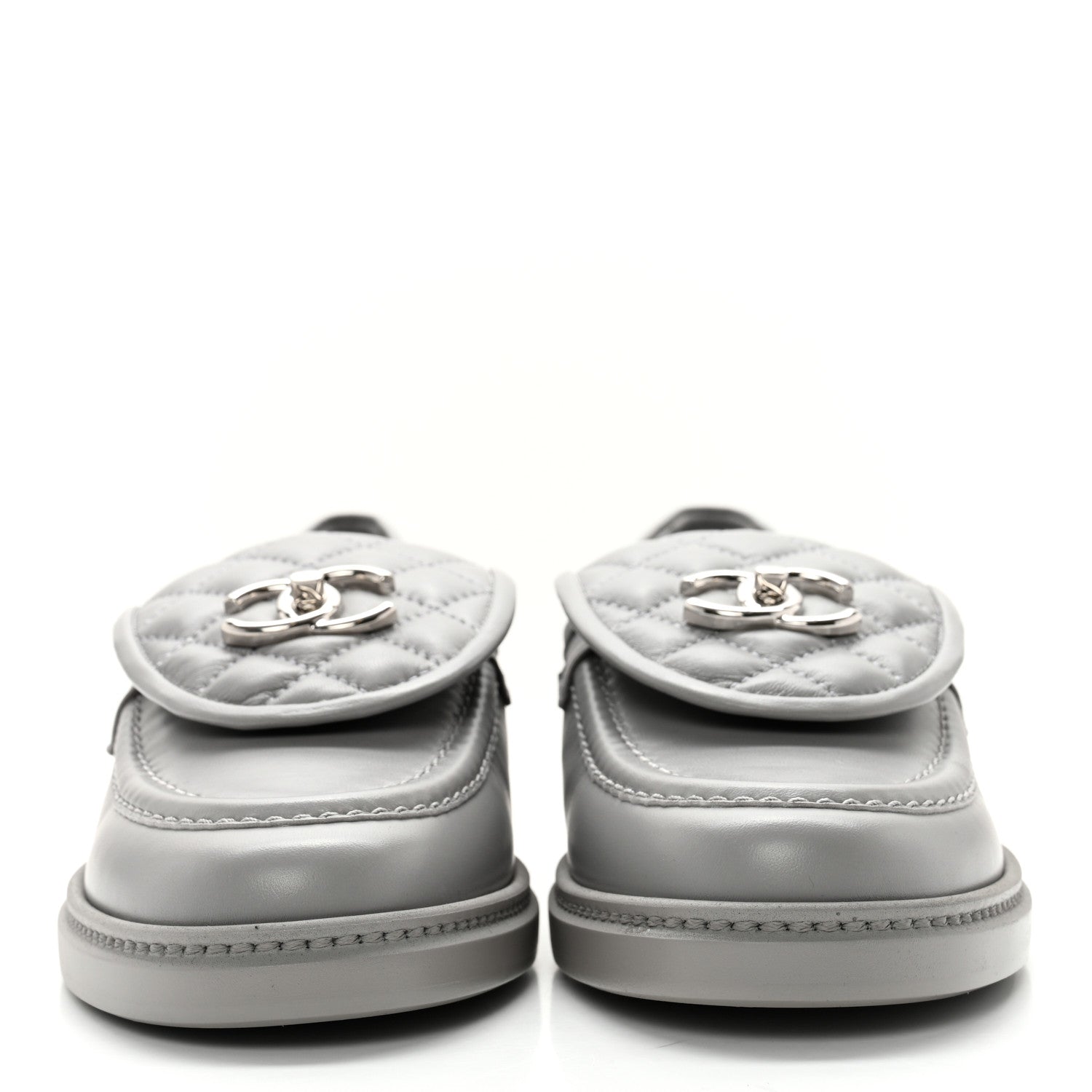 Chanel Lambskin Quilted CC Turnlock Moccasins 38.5 Grey 2 of 11