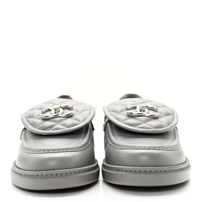 Chanel Lambskin Quilted CC Turnlock Moccasins 38.5 Grey 2 of 11