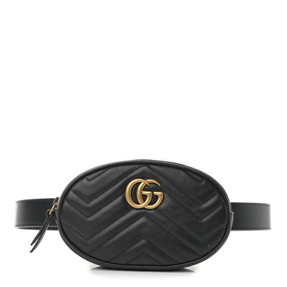 Gucci Calfskin Matelasse GG Marmont Belt Bag 85 34 Black 1 of 13