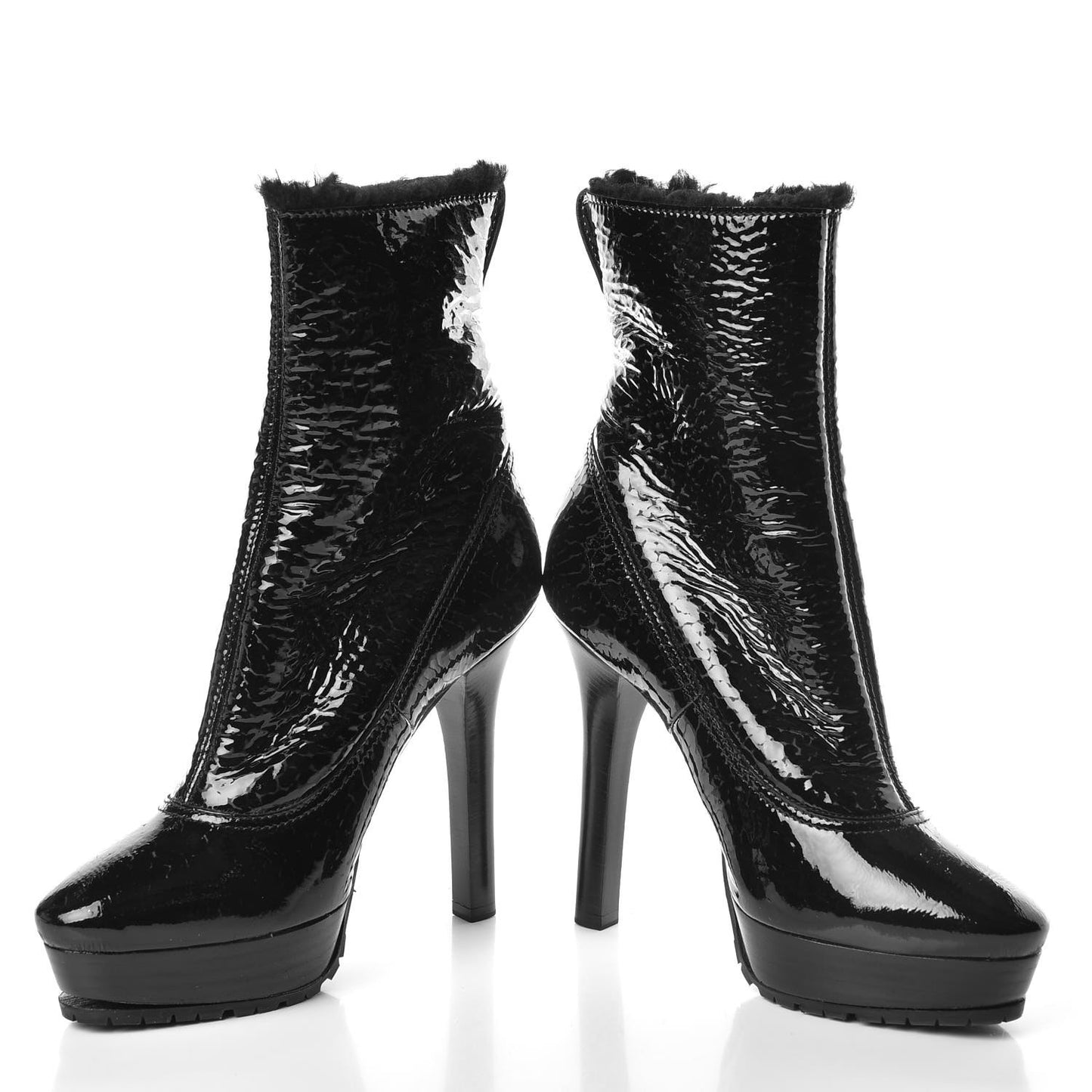 Patent Shearling Trixie Ankle Boots 37 Black