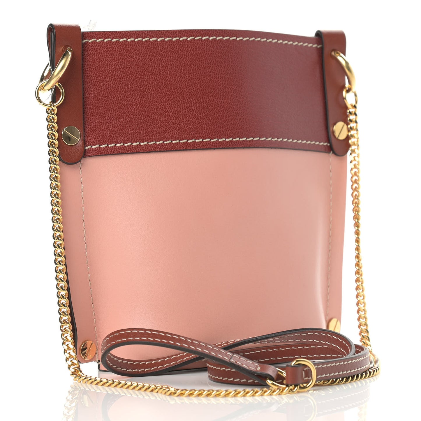 Shiny Calfskin Goatskin Mini Aby Bi-Color Bucket Fallow Pink