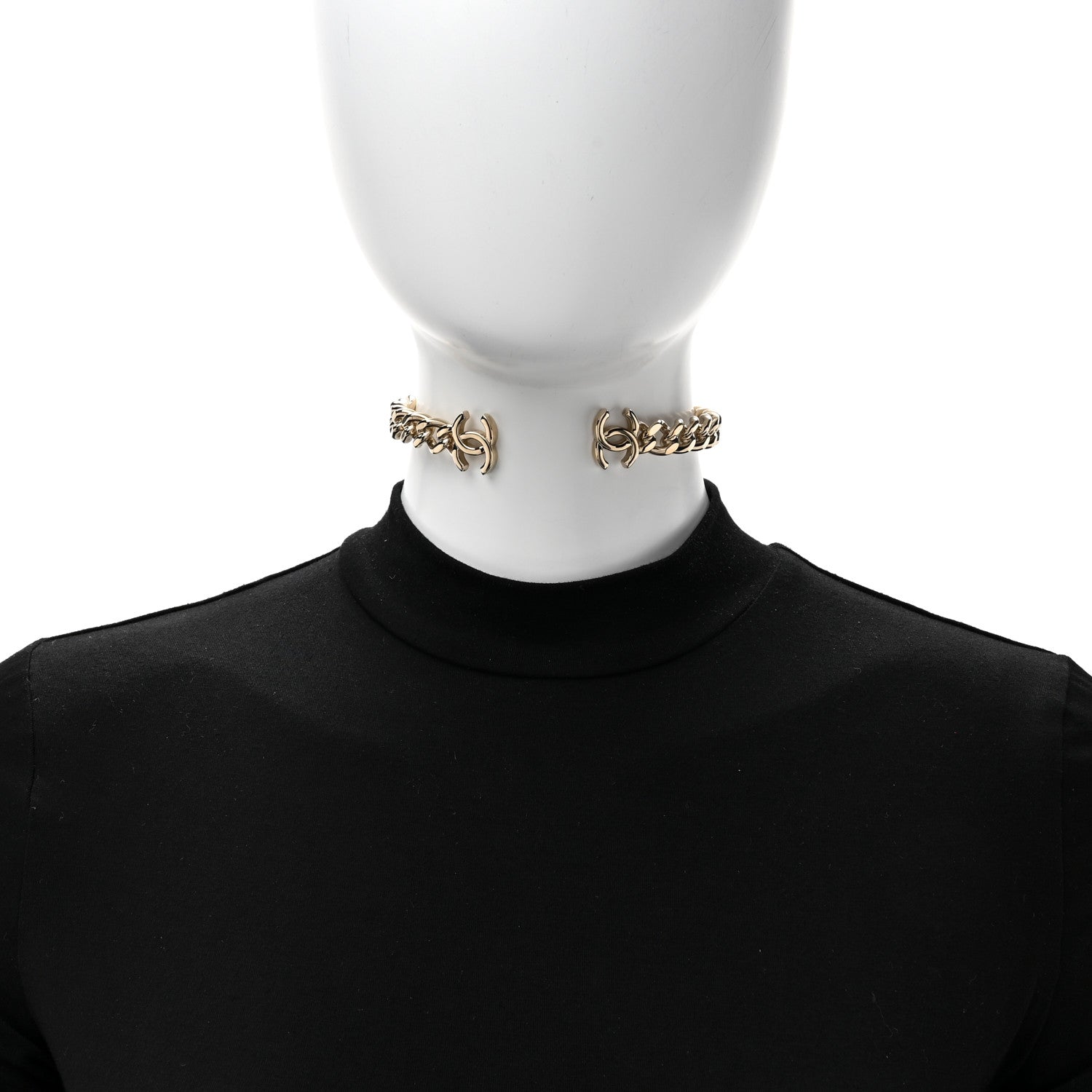 Chanel Metal CC Chain Link Choker Necklace S Gold 2 of 5
