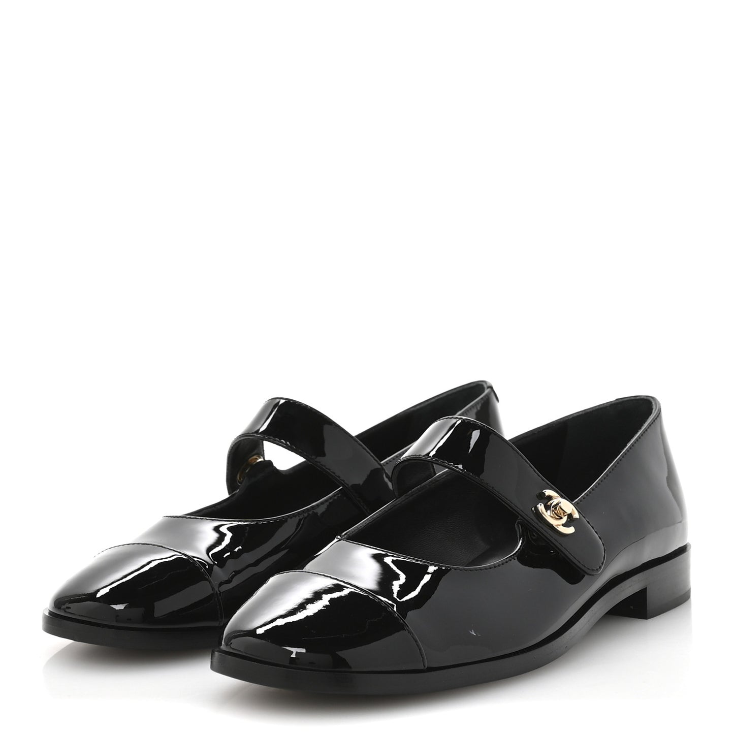 Patent Calfskin Mary Janes Flats 38 Black