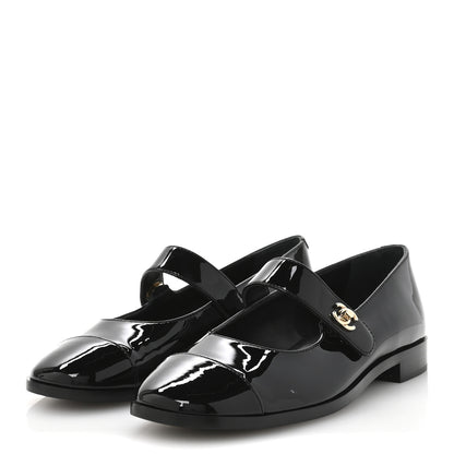 Chanel Patent Calfskin Mary Janes Flats 38 Black 4 of 9