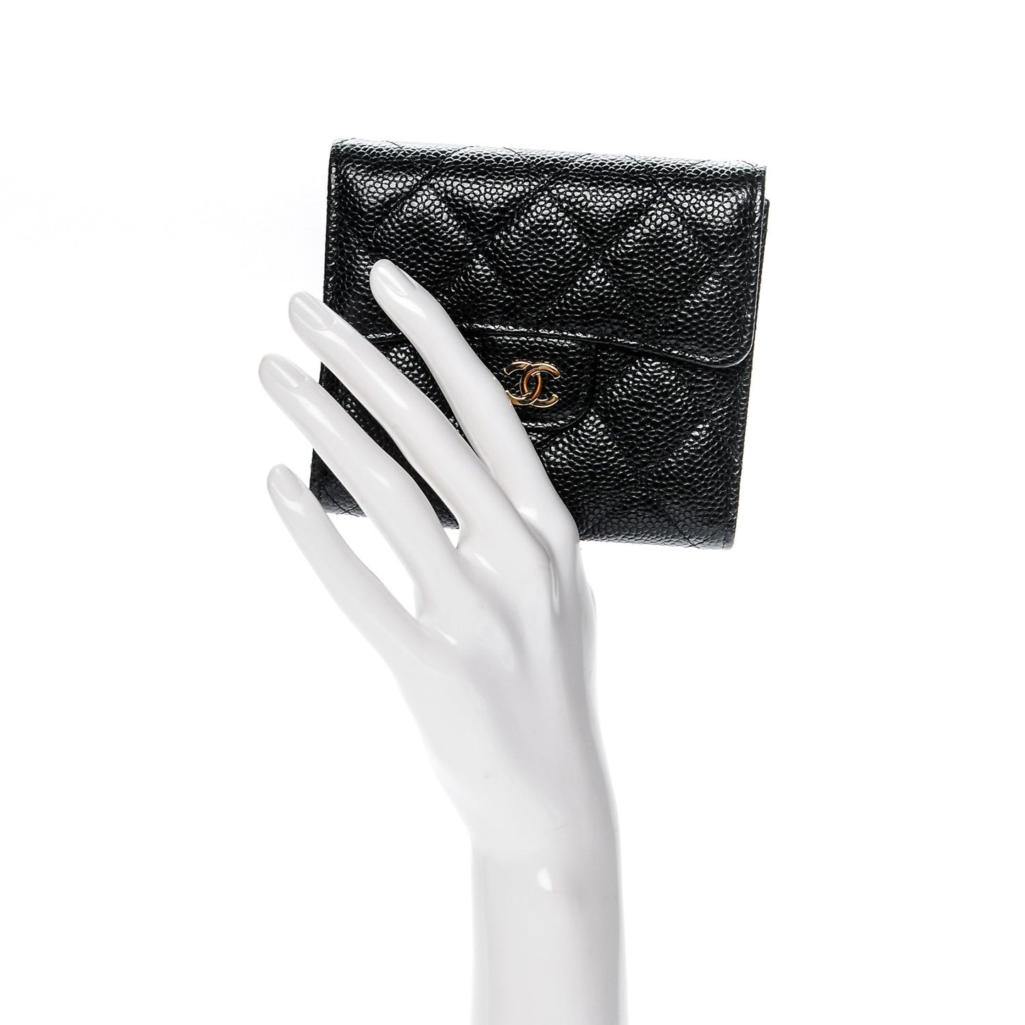 Caviar Quilted Compact Flap Wallet Black