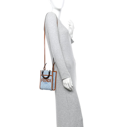 Fendi Denim Vitello King FF Embroidered Plexiglass Mini Sunshine Shopper Tote Blue Brown 2 of 10