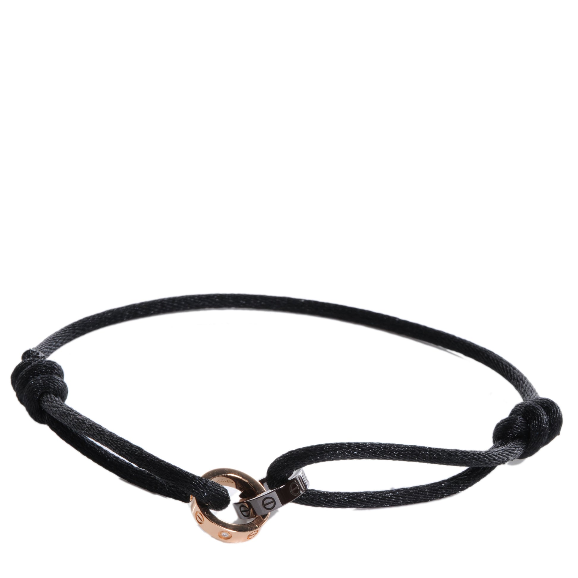 Cartier 18K Pink Gold Ceramic 4 Diamond LOVE Cord Bracelet Black 1 of 4
