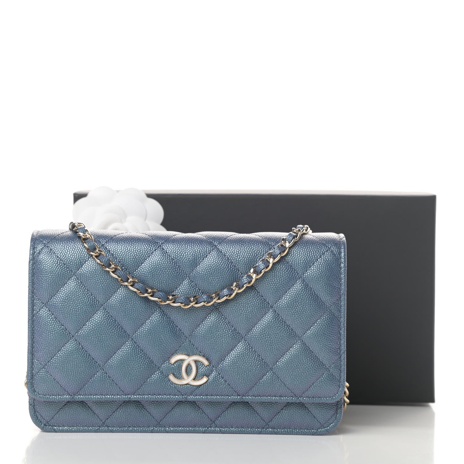 Chanel Iridescent Caviar Quilted Wallet On Chain WOC Dark Blue 12 of 12