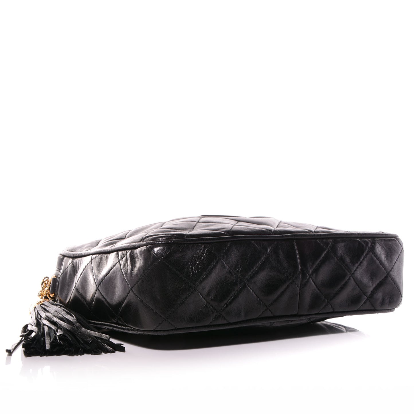 Lambskin Quilted Tassel Camera Case Black