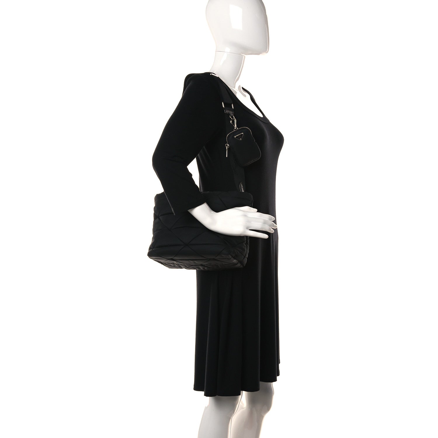 Prada Re-Nylon Nappa Triangle Quilted Padded Double Handled Zip Pocket Tote Black 2 of 9
