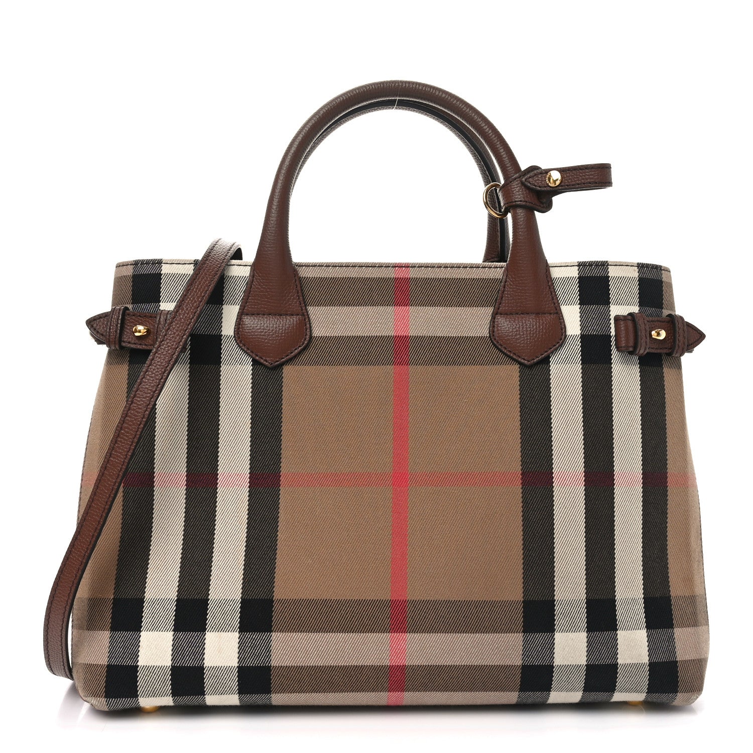 Burberry House Check Grainy Calfskin Medium Banner Tote Tan 1 of 10