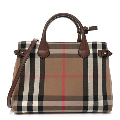 Burberry House Check Grainy Calfskin Medium Banner Tote Tan 1 of 10