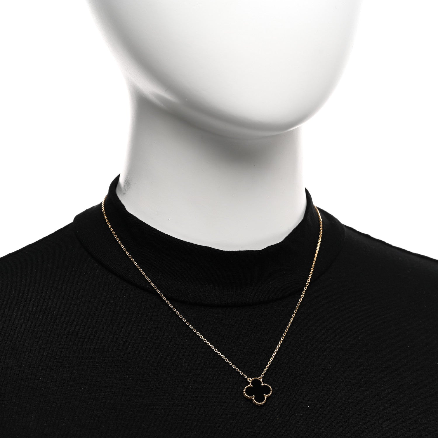 Van Cleef & Arpels 18K Yellow Gold Black Onyx Vintage Alhambra Pendant Necklace 2 of 5