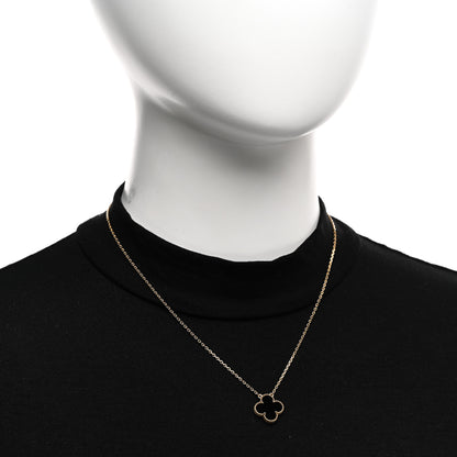Van Cleef & Arpels 18K Yellow Gold Black Onyx Vintage Alhambra Pendant Necklace 2 of 5