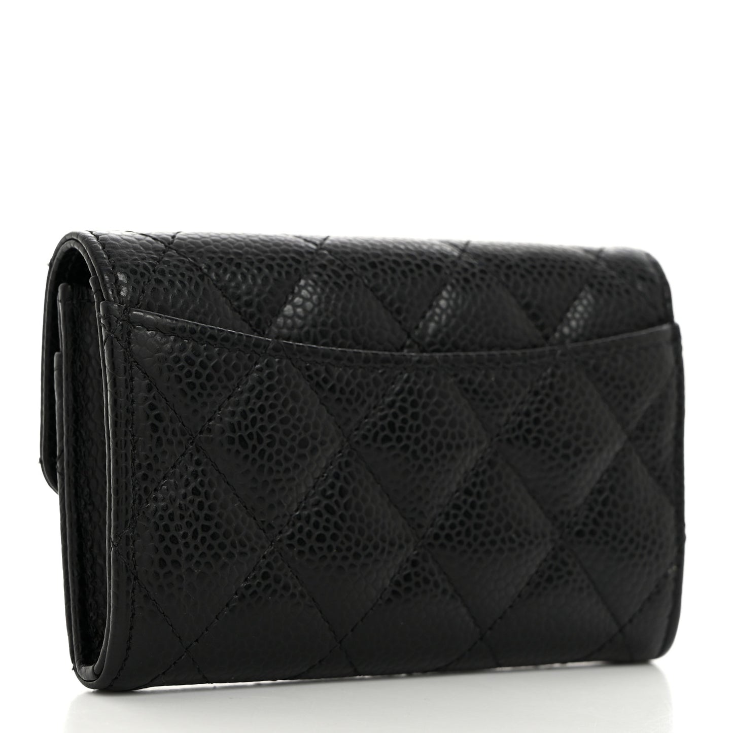 Caviar Quilted Flap Card Holder Wallet Black