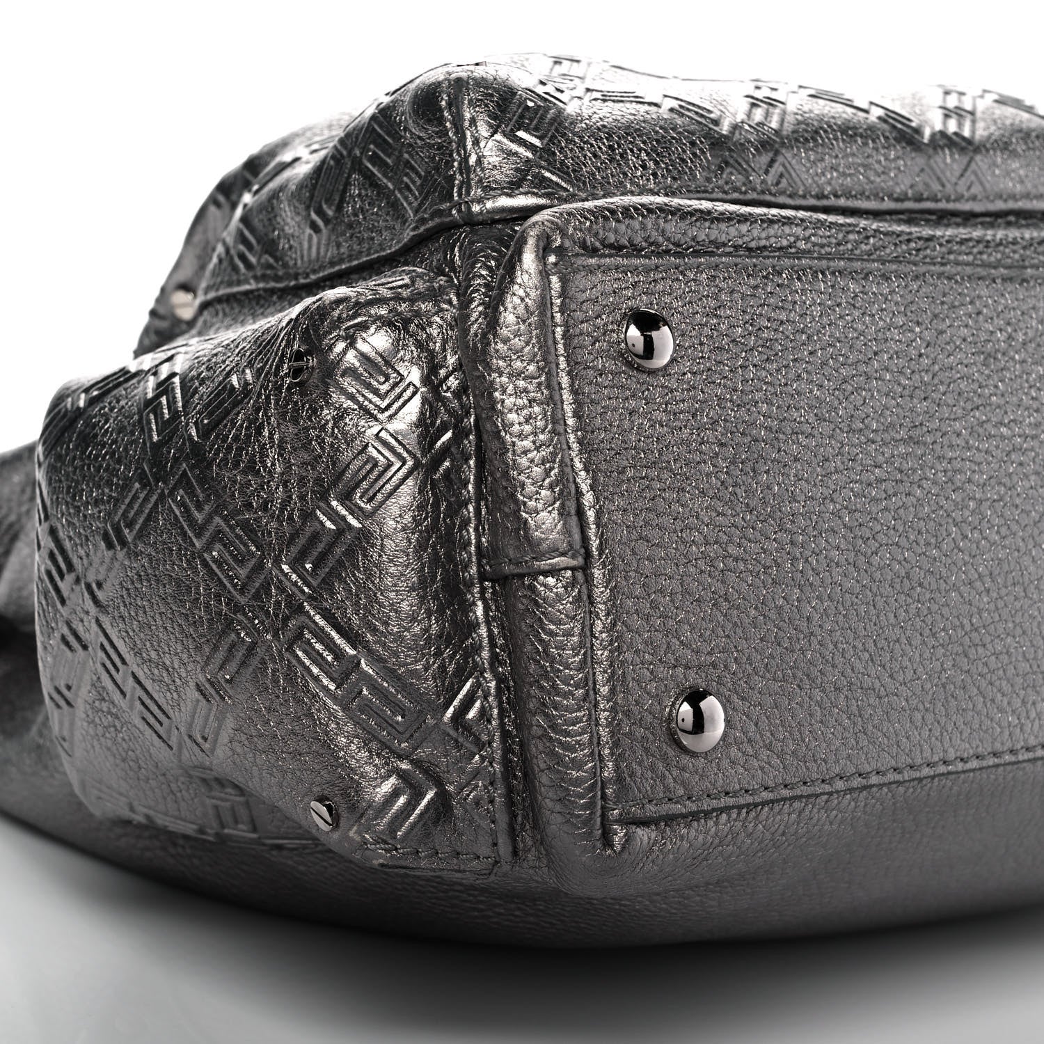 Versace Metallic Calfskin Front Pocket Shoulder Bag Silver 7 of 8