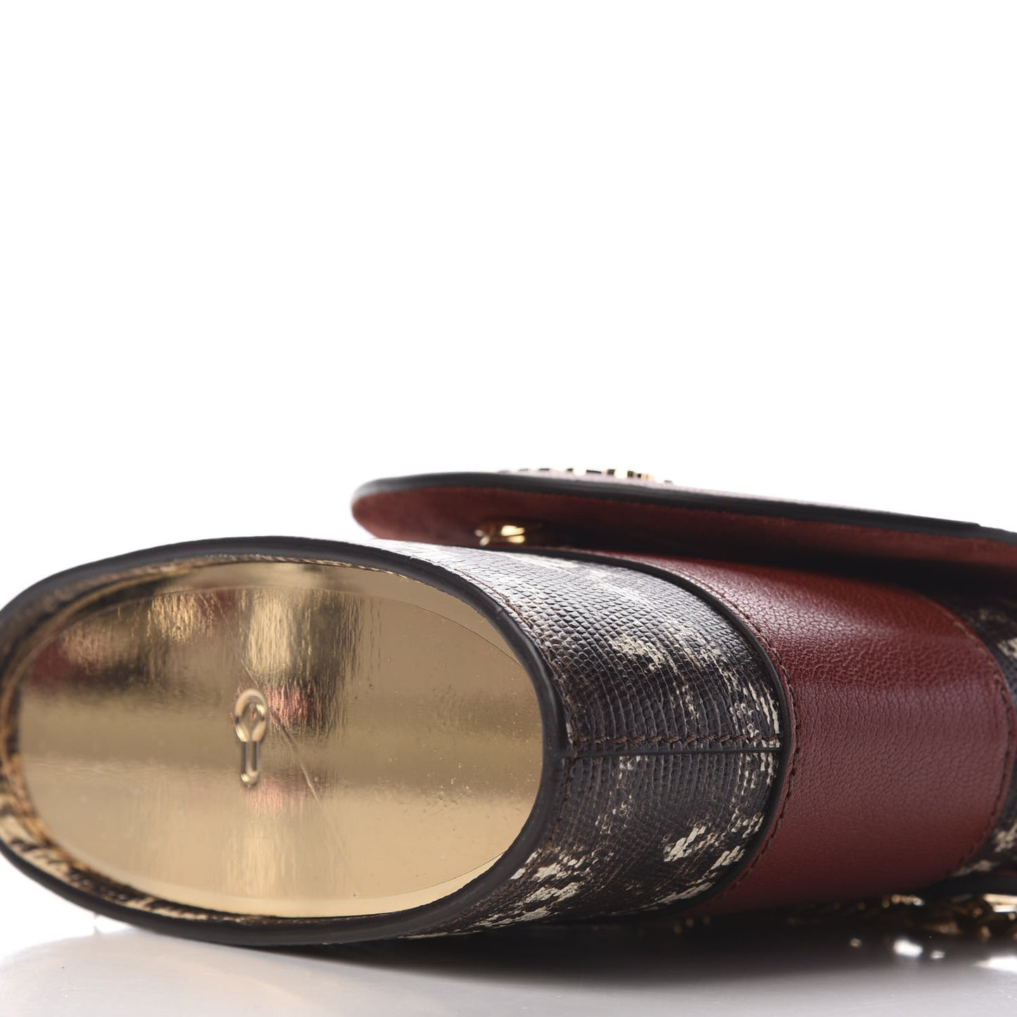 Calfskin Lizard Embossed Small Aby Lock Sepia Brown