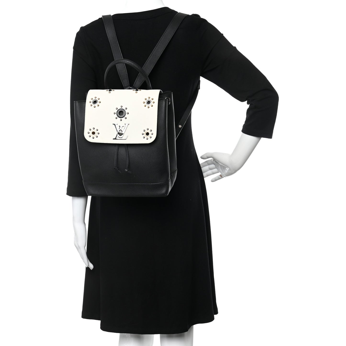 Calfskin Mechanical Flowers Lockme Backpack Black White