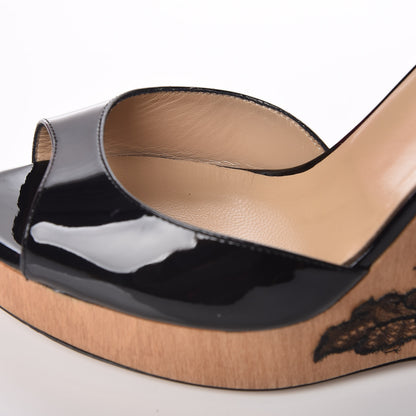 Valentino Garavani Calfskin Lace Applique Wood Wedge Sandals 39 Black 10 of 15
