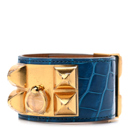 Hermes Shiny Alligator Collier De Chien CDC Bracelet S Bleu Izmir 1 of 6