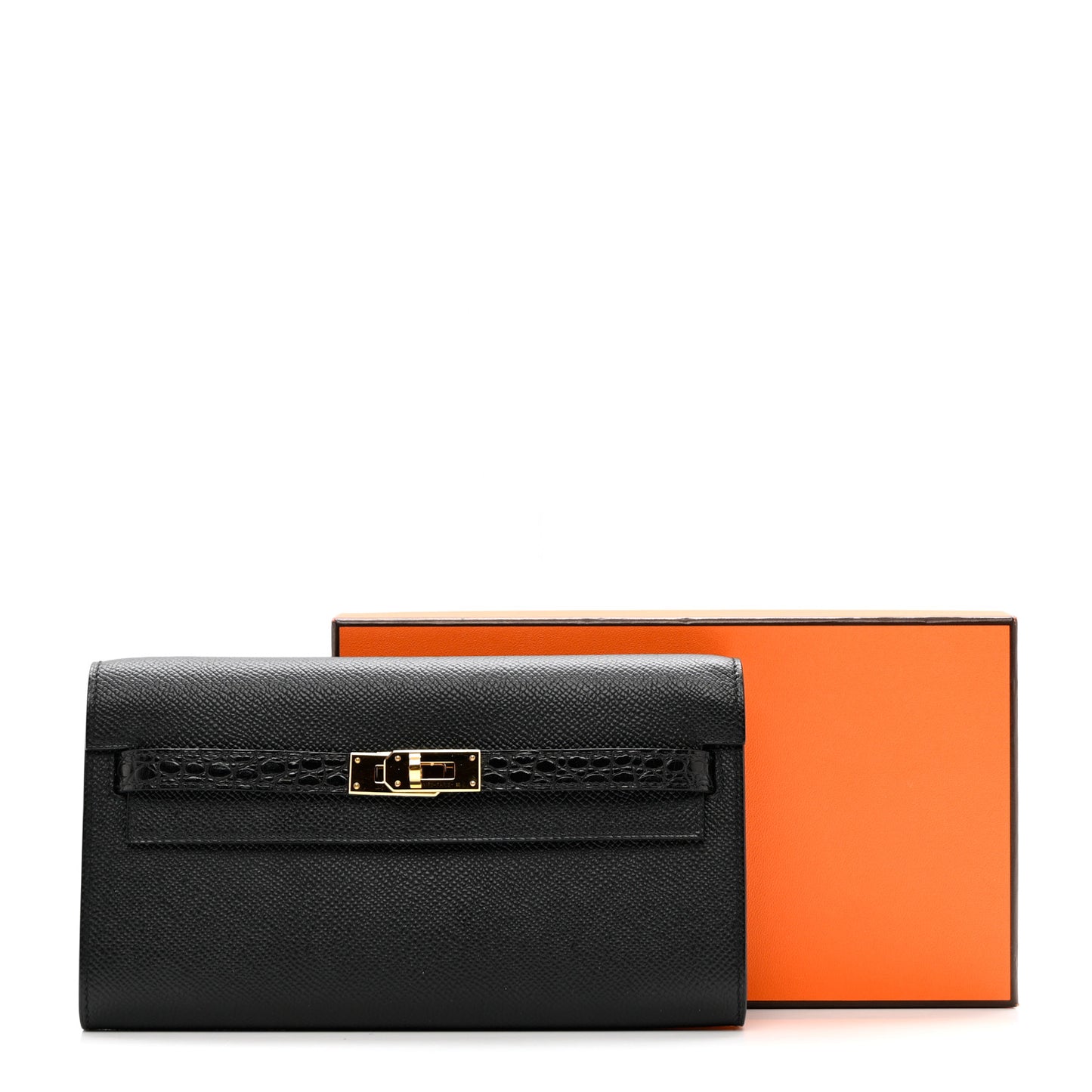 Epsom Shiny Alligator Touch Kelly Wallet To Go Black