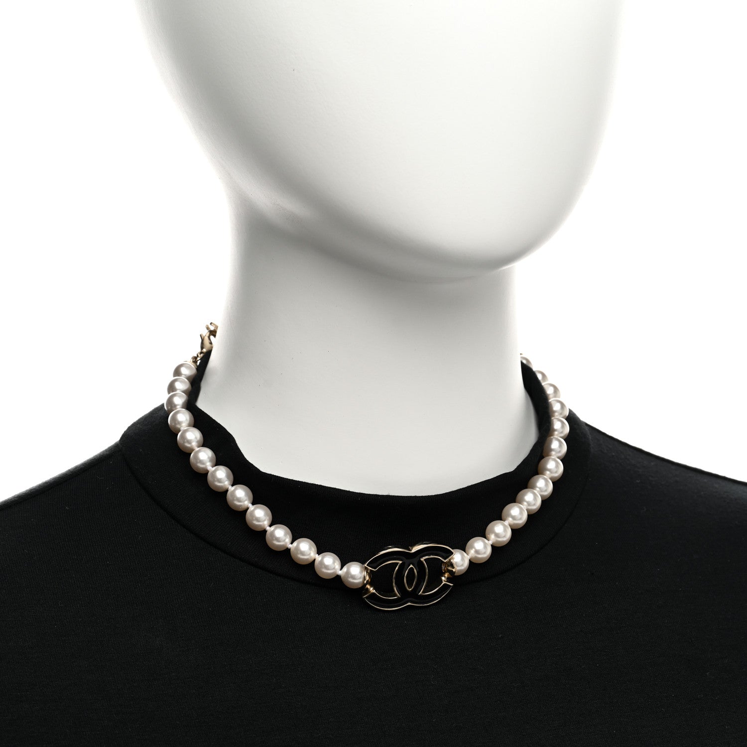 Chanel Pearl Resin CC Choker Necklace Gold White Black 2 of 5