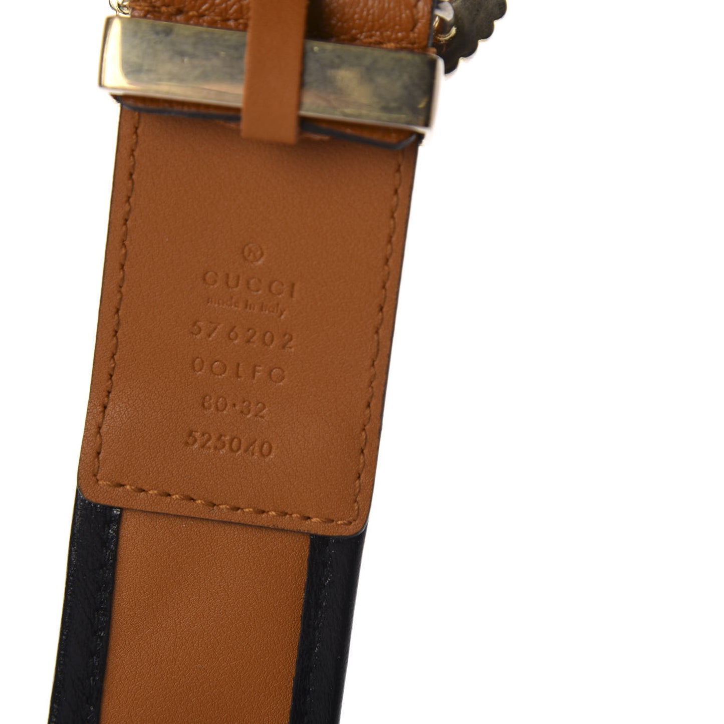 Azalea Calfskin Matelasse Diagonal Torchon Double G 40mm Belt 80 32 Cognac Black