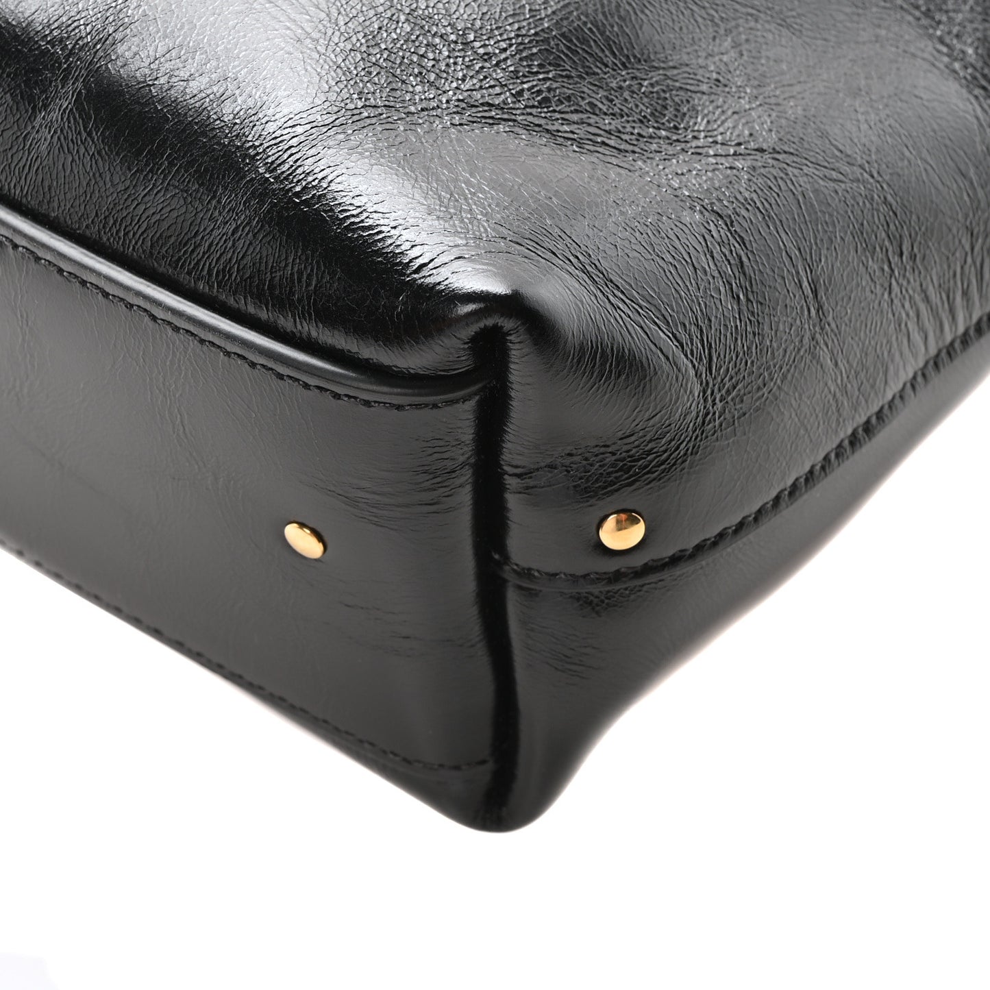 Shiny Calfskin Marcie Hobo Bag Black