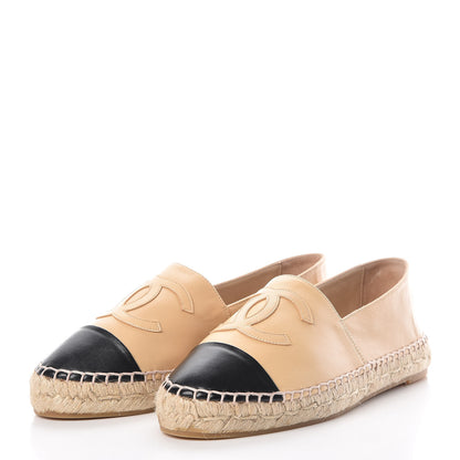 Chanel Lambskin CC Espadrilles 38 Beige Black 3 of 8