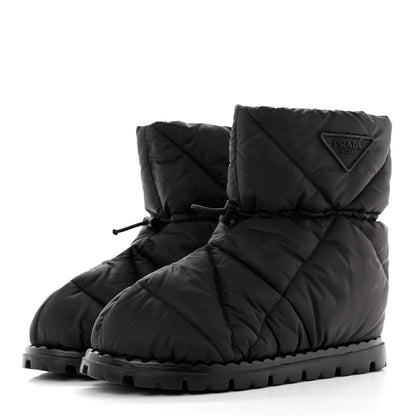 Prada Re-Nylon Piuma Triangle Logo Padded Drawcord 20mm Snow Boots 38.5 Black 3 of 9