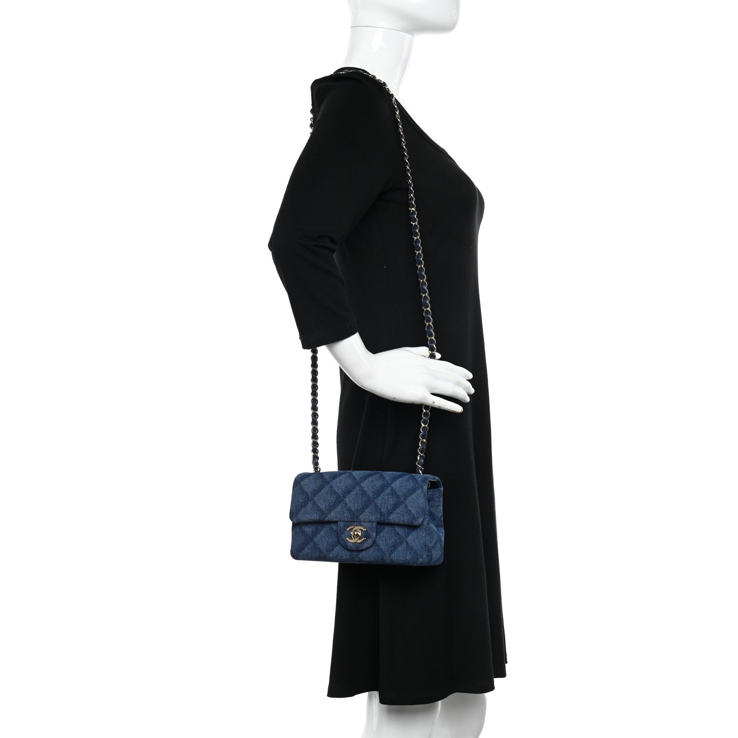 Chanel Printed Denim Quilted Mini Rectangular Flap Dark Blue 2 of 11