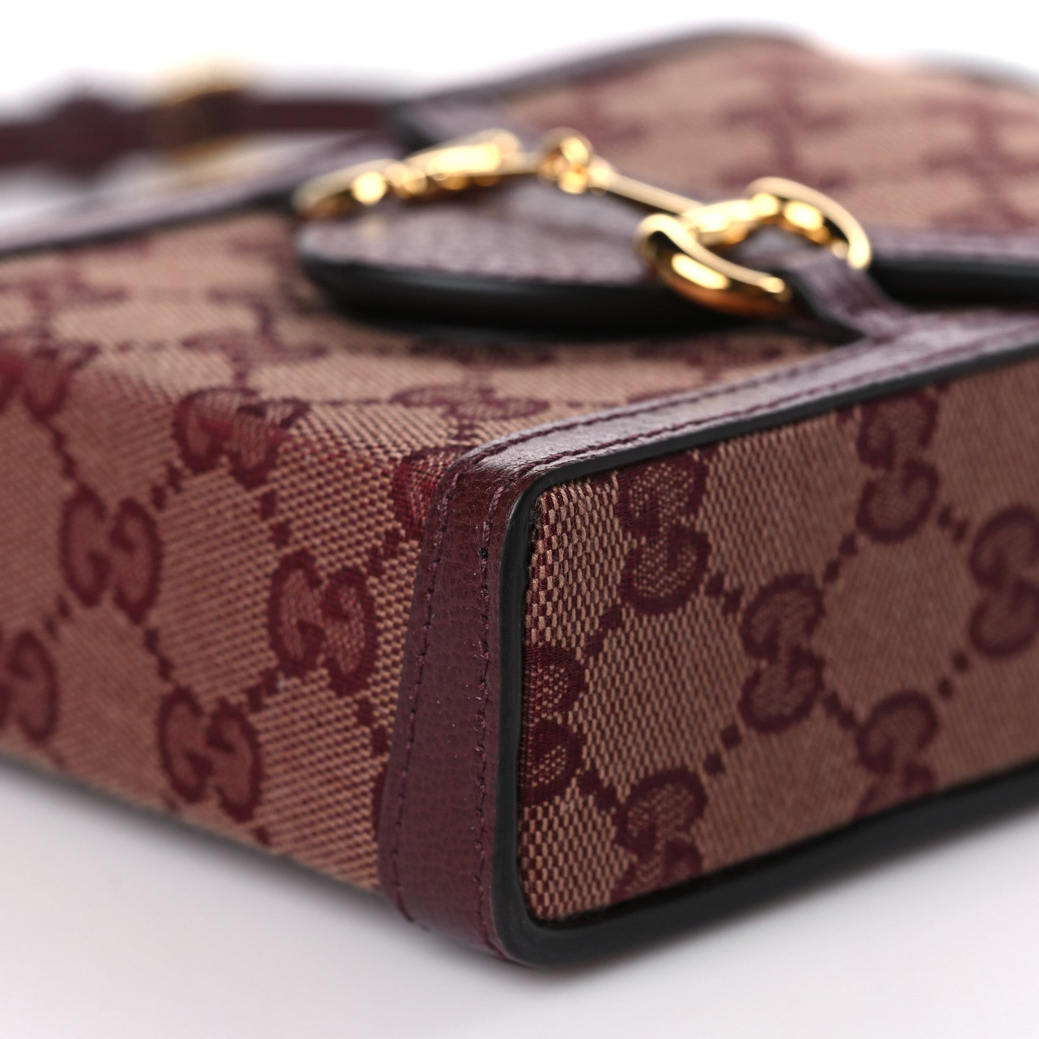 Gucci Monogram Textured Dollar Calfskin Mini Horsebit 1955 Crossbody Bag Sahara Rubino Chardonnay 9 of 10