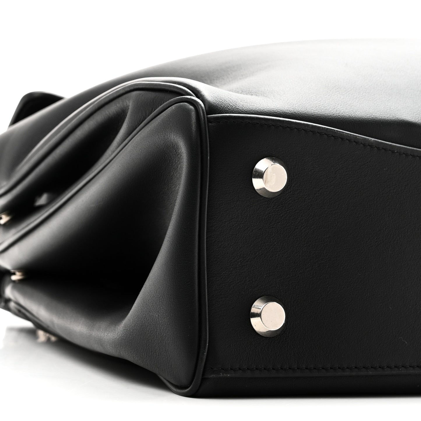 Natural Smooth Calfskin Medium Rodeo Top Handle Handbag Black