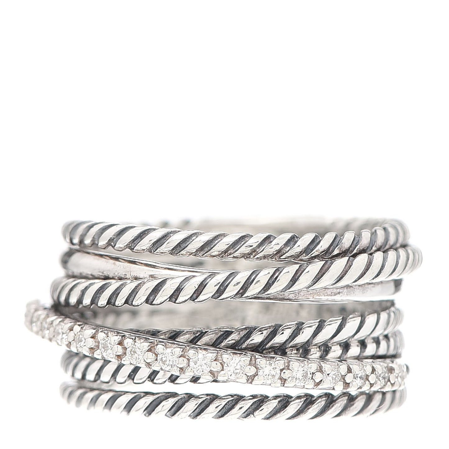 Sterling Silver Diamond 11mm Wide Crossover Cable Ring 54 7