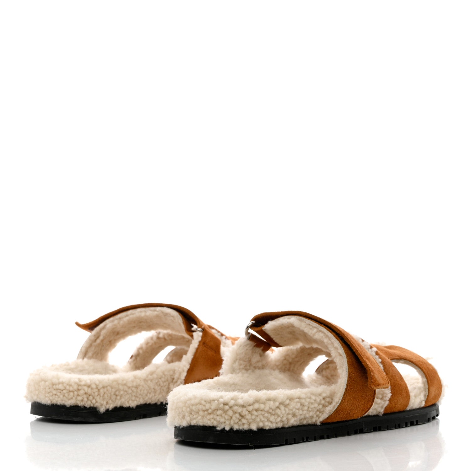 Hermes Suede Goatskin Woolskin Womens Chypre Sandals 39 Naturel Ecru 4 of 10