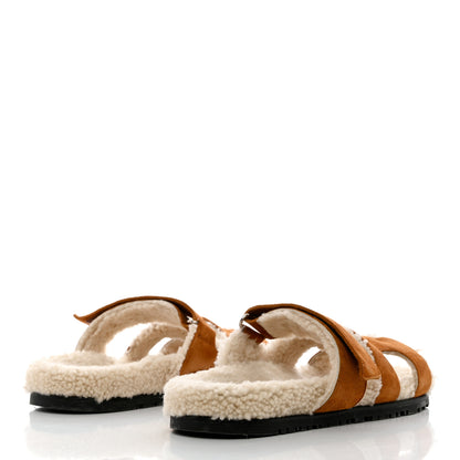 Hermes Suede Goatskin Woolskin Womens Chypre Sandals 39 Naturel Ecru 4 of 10