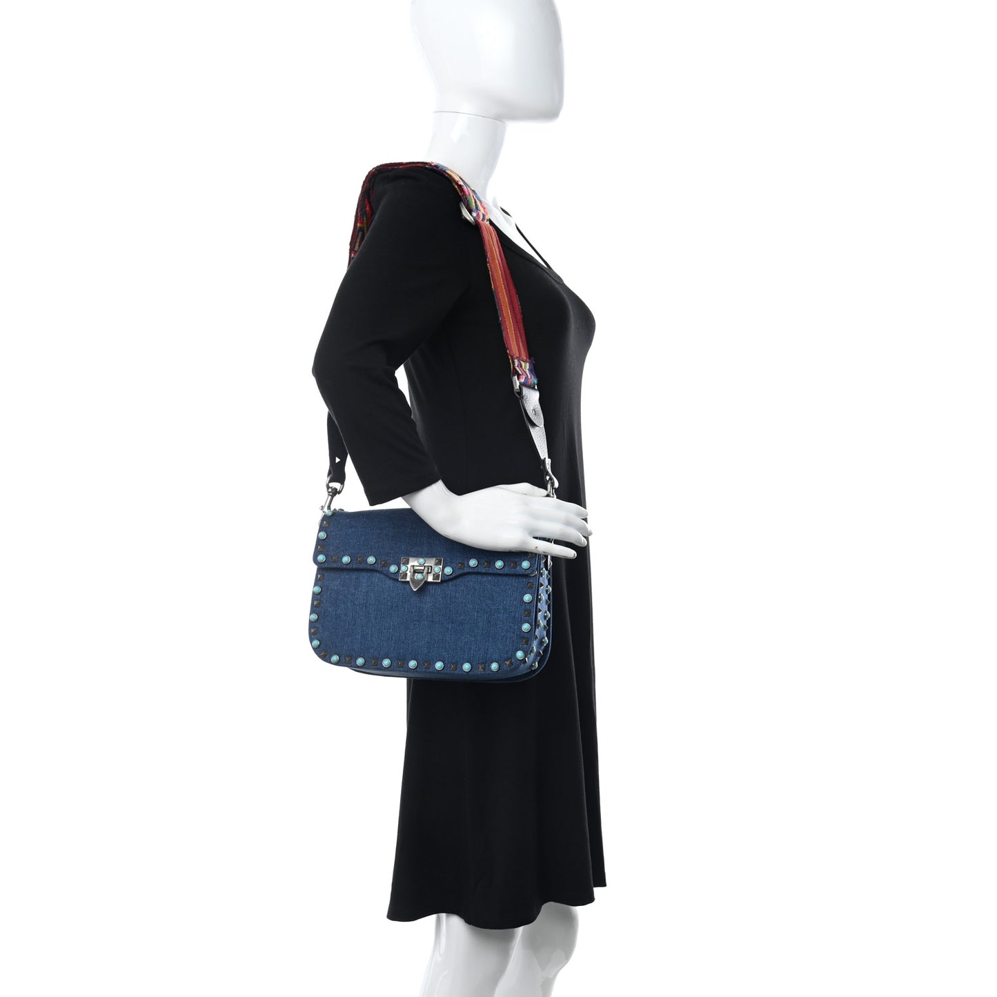 Denim Medium Guitar Strap Rockstud Rolling Flap Saddle Bag