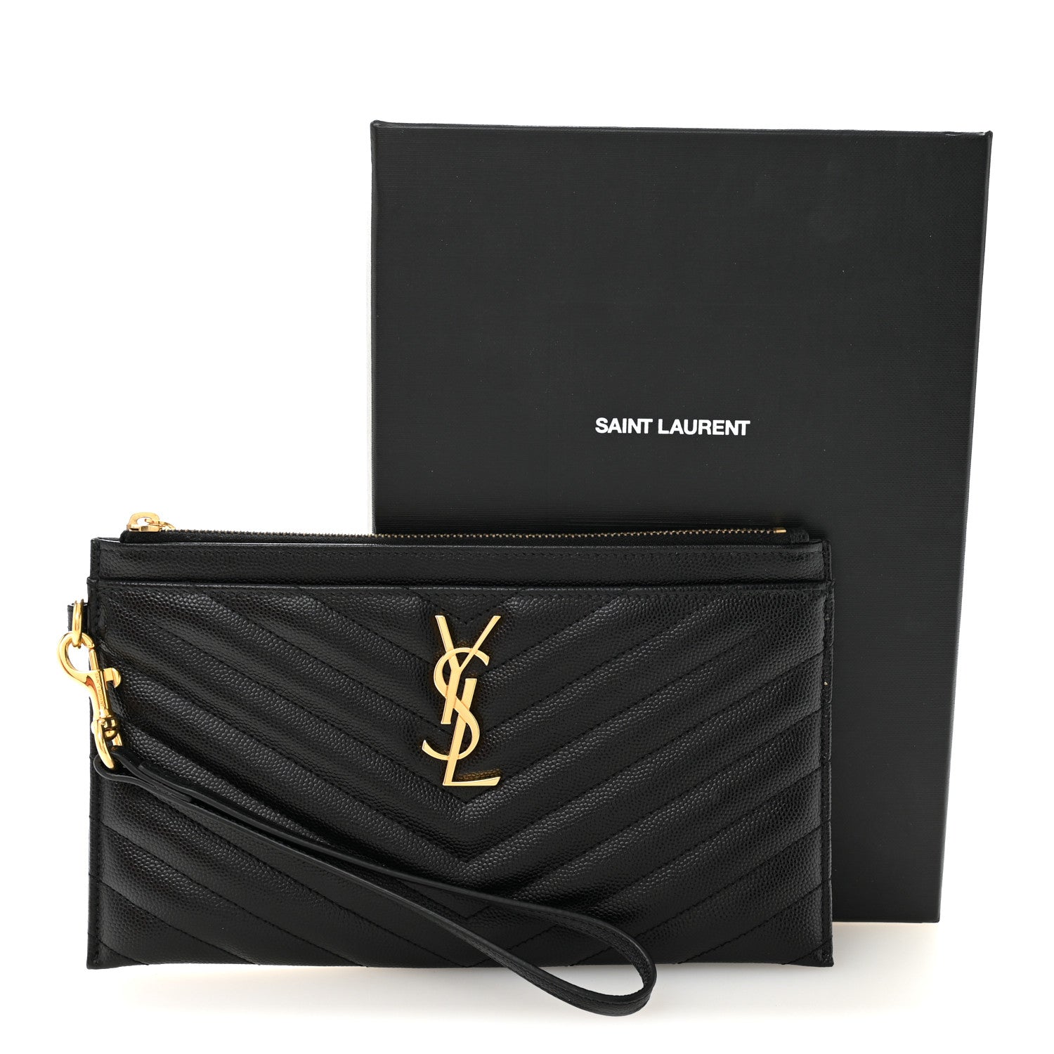 Saint Laurent Grain De Poudre Chevron Monogram Large Bill Pouch Black 11 of 11