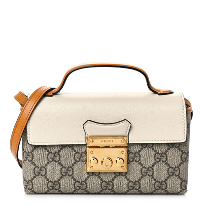 Gucci GG Supreme Monogram New Sakai Calfskin Mini Padlock Top Handle Shoulder Bag Beige Ebony Mystic White Sun Oil 1 of 10