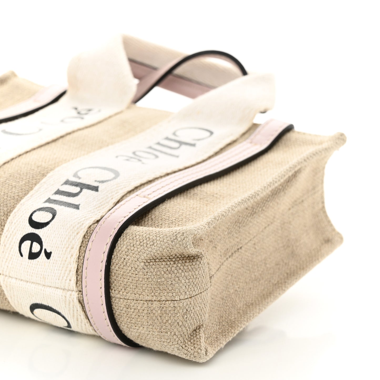 Linen Calfskin Mini Woody Ribbon Tote Cement Pink