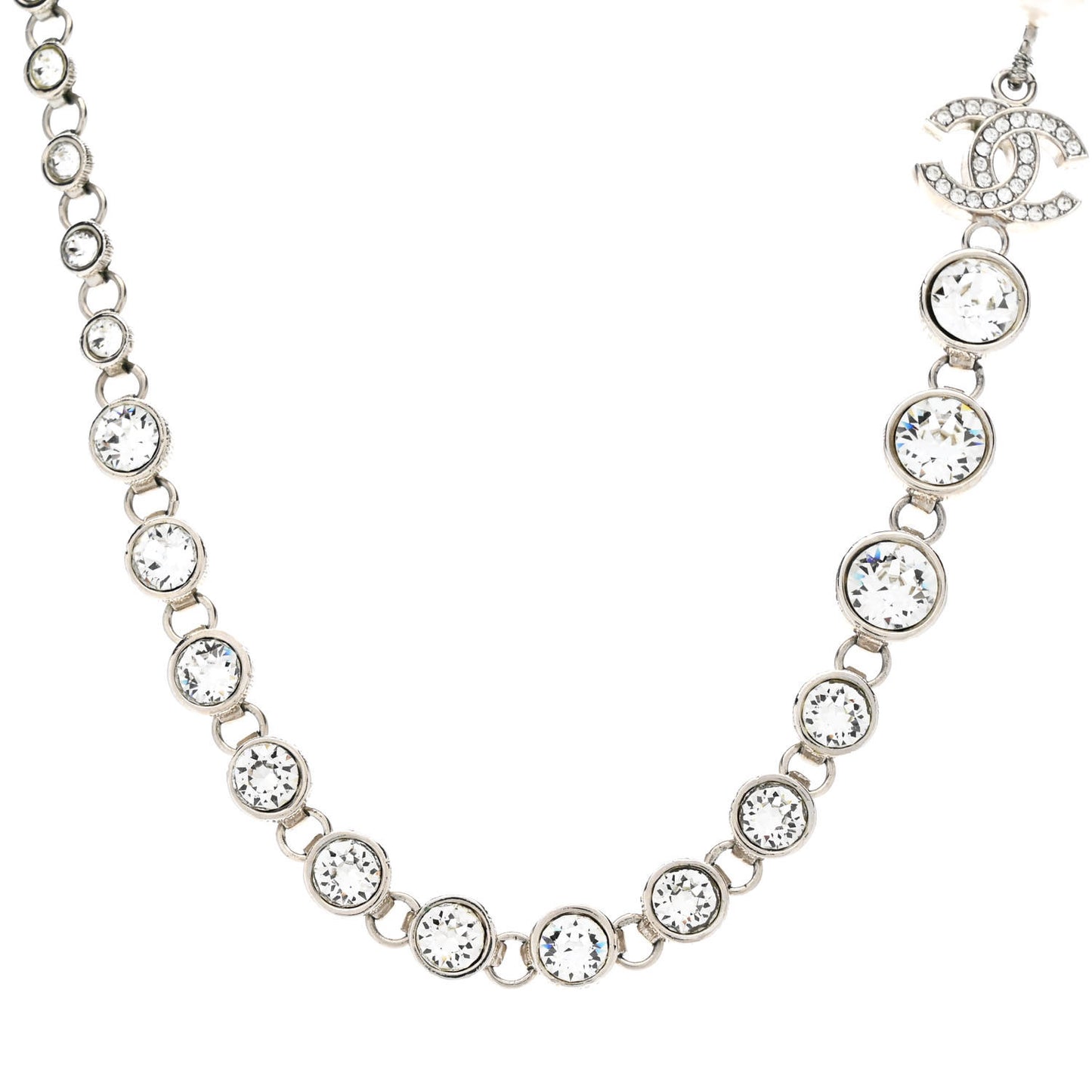 Pearl Crystal CC Choker Necklace Silver Pearly White