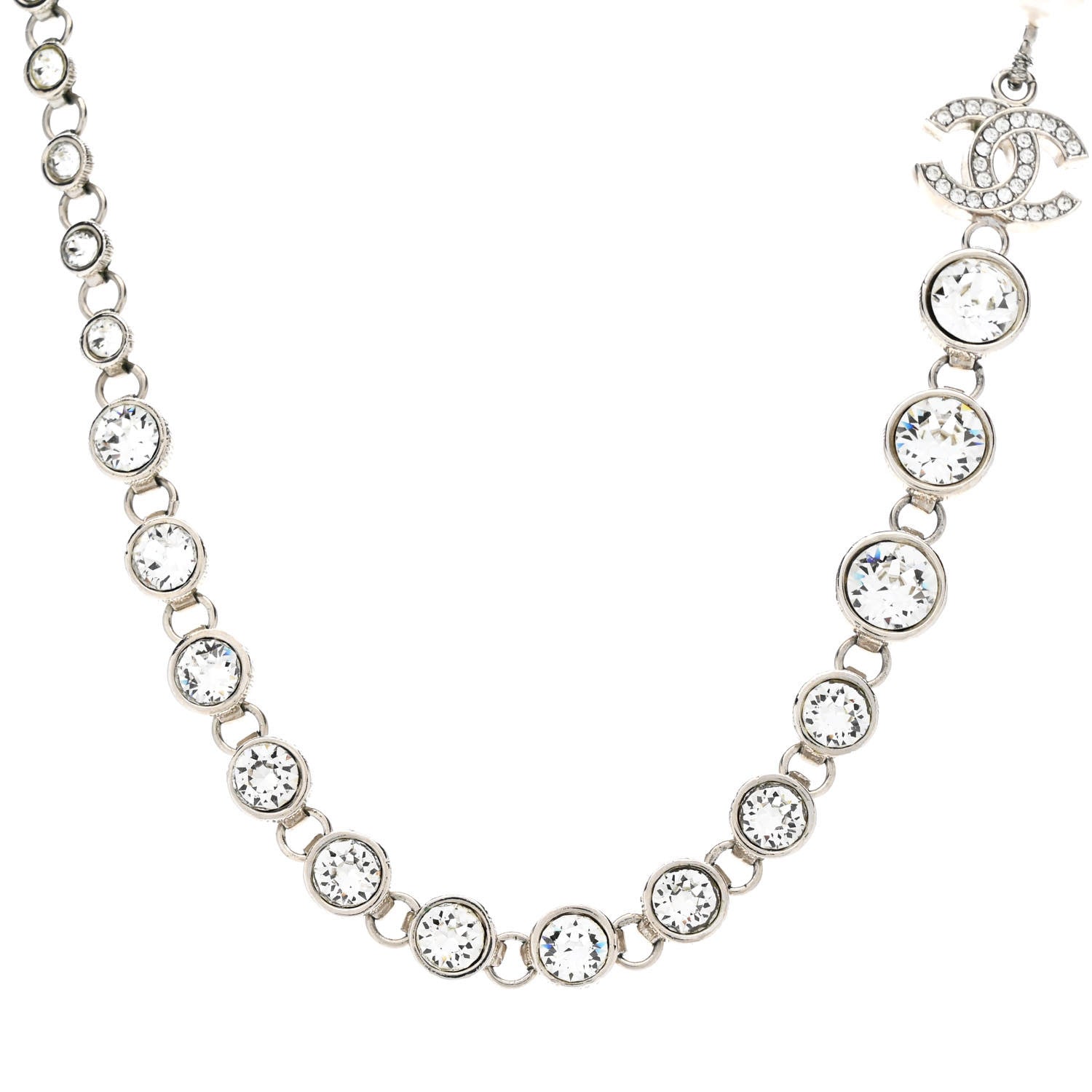 Chanel Pearl Crystal CC Choker Necklace Silver Pearly White 1 of 7