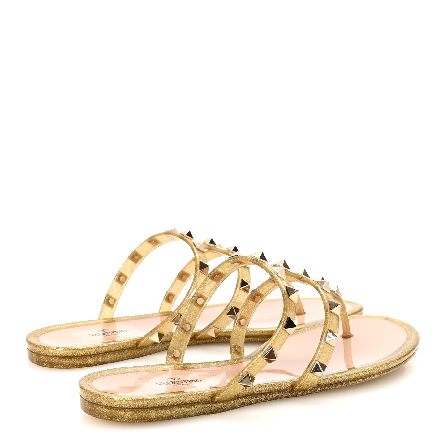 PVC Jelly Glitter Rockstud Caged Flat Thong Sandals 37 Oro