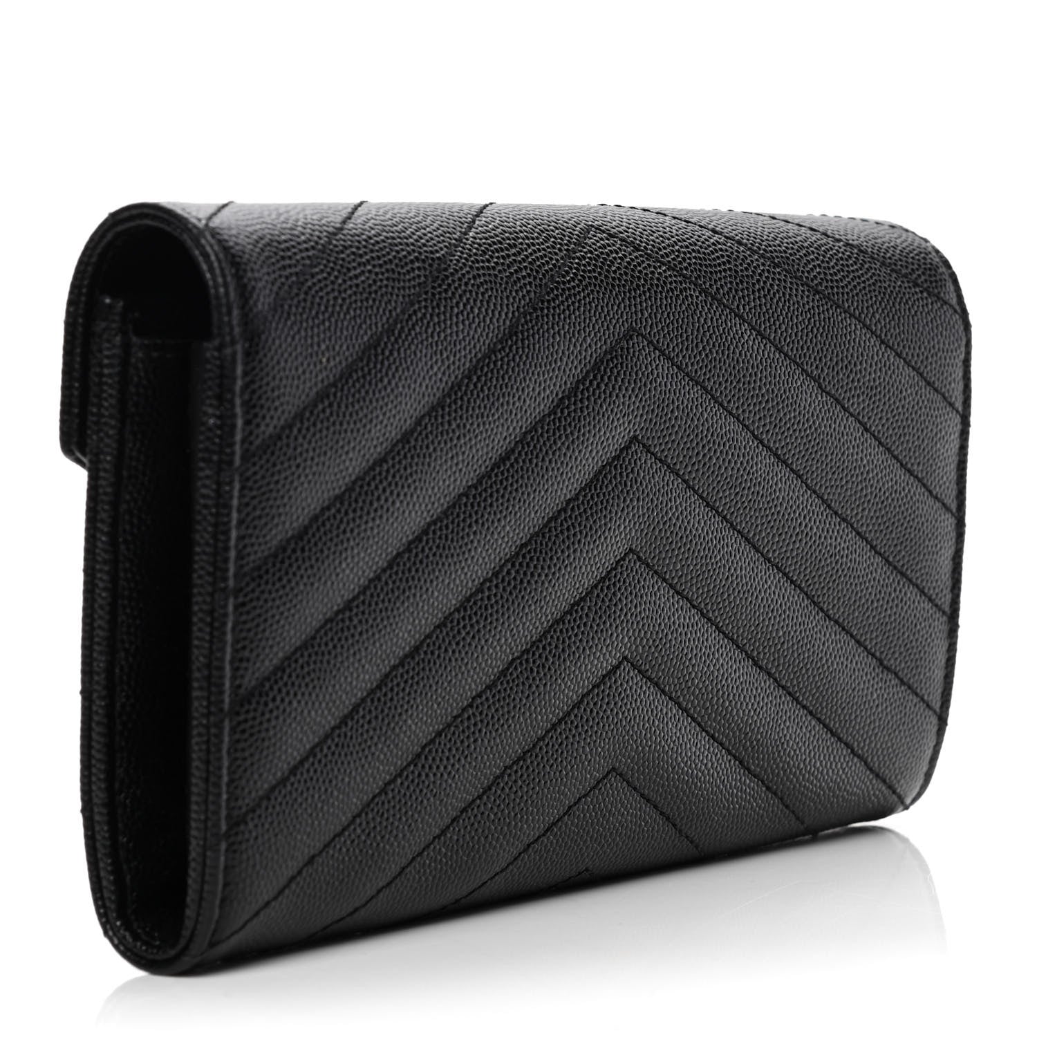 Saint Laurent Grain De Poudre Matelasse Chevron Monogram Flap Wallet Black 2 of 5