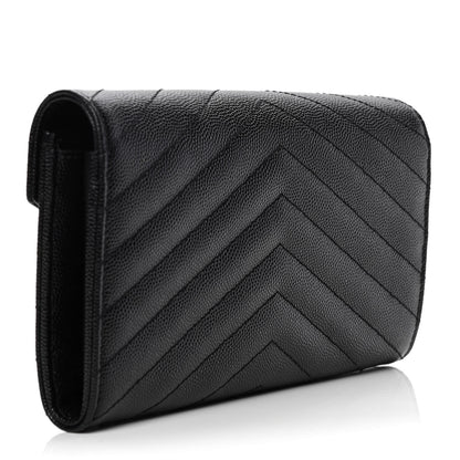 Saint Laurent Grain De Poudre Matelasse Chevron Monogram Flap Wallet Black 2 of 5