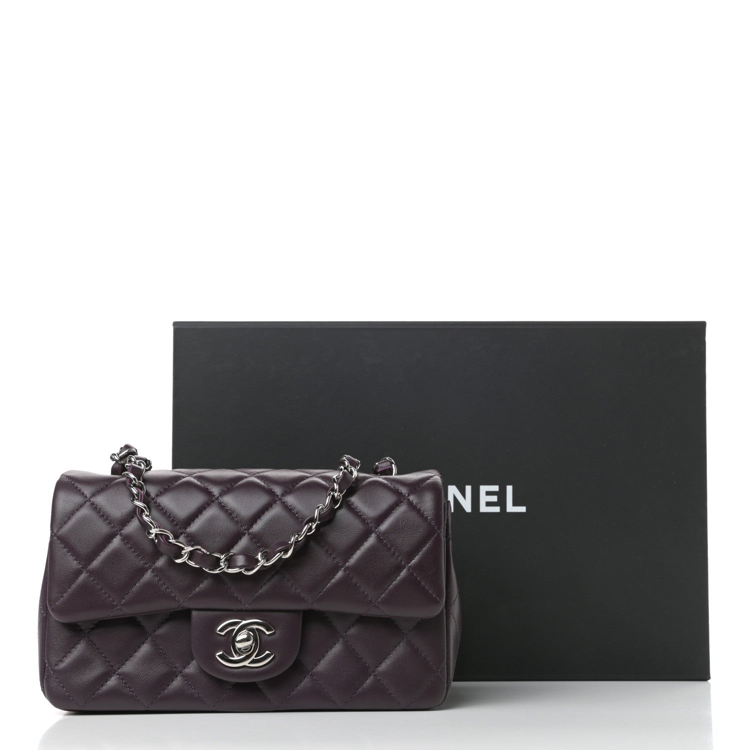 Chanel Lambskin Quilted Mini Rectangular Flap Dark Purple 11 of 11