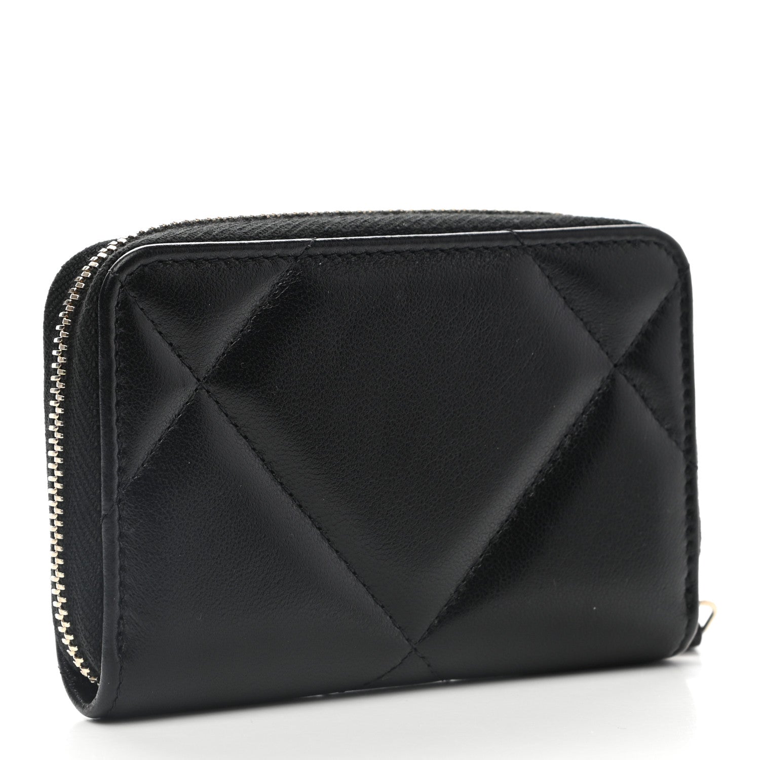 Chanel Lambskin Quilted Chanel 19 Zip Around Coin Purse Wallet Black 3 of 8