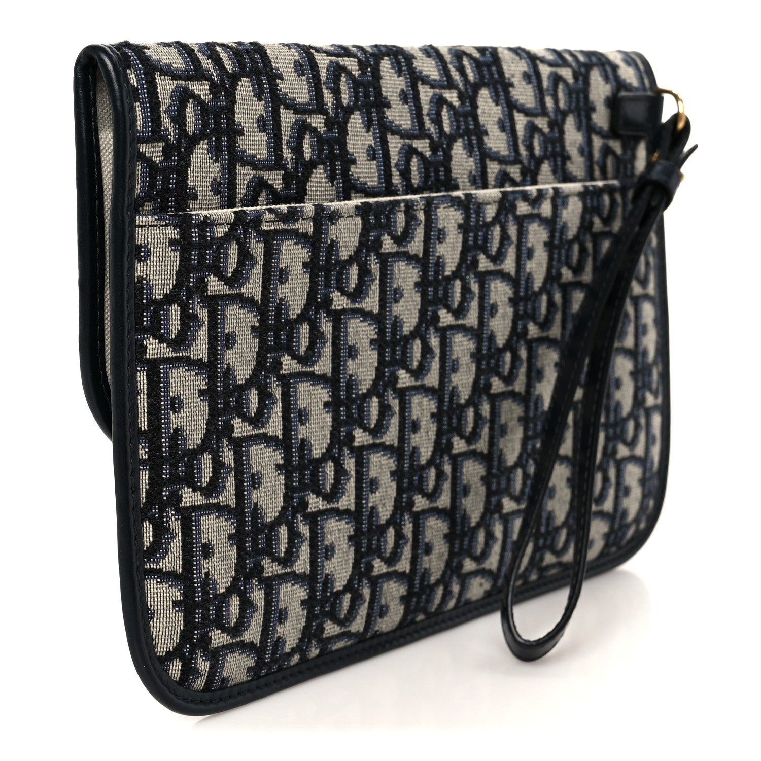 Christian Dior Oblique Flap Pouch Clutch Blue 3 of 9