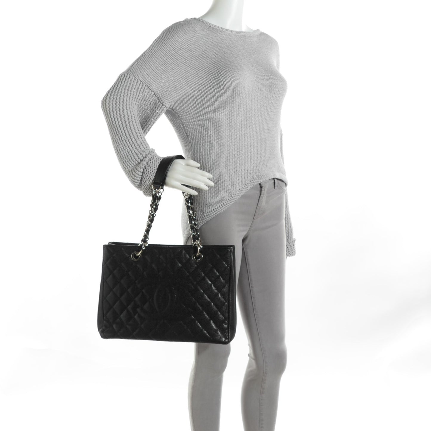 Caviar Quilted Grand Shopping Tote GST Black